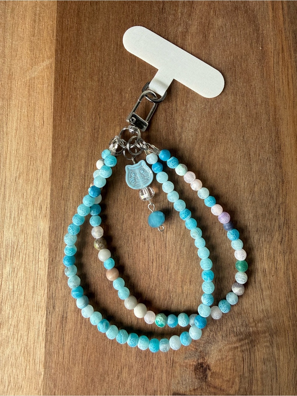 ⭐️ 115. Handmade real STONE -SKYE CAT SLV- phone strap bracelet clip on